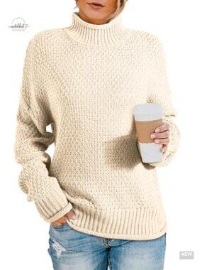 Chunky Cable Knit Turtleneck Sweater for Women Cozy Winter Pullover